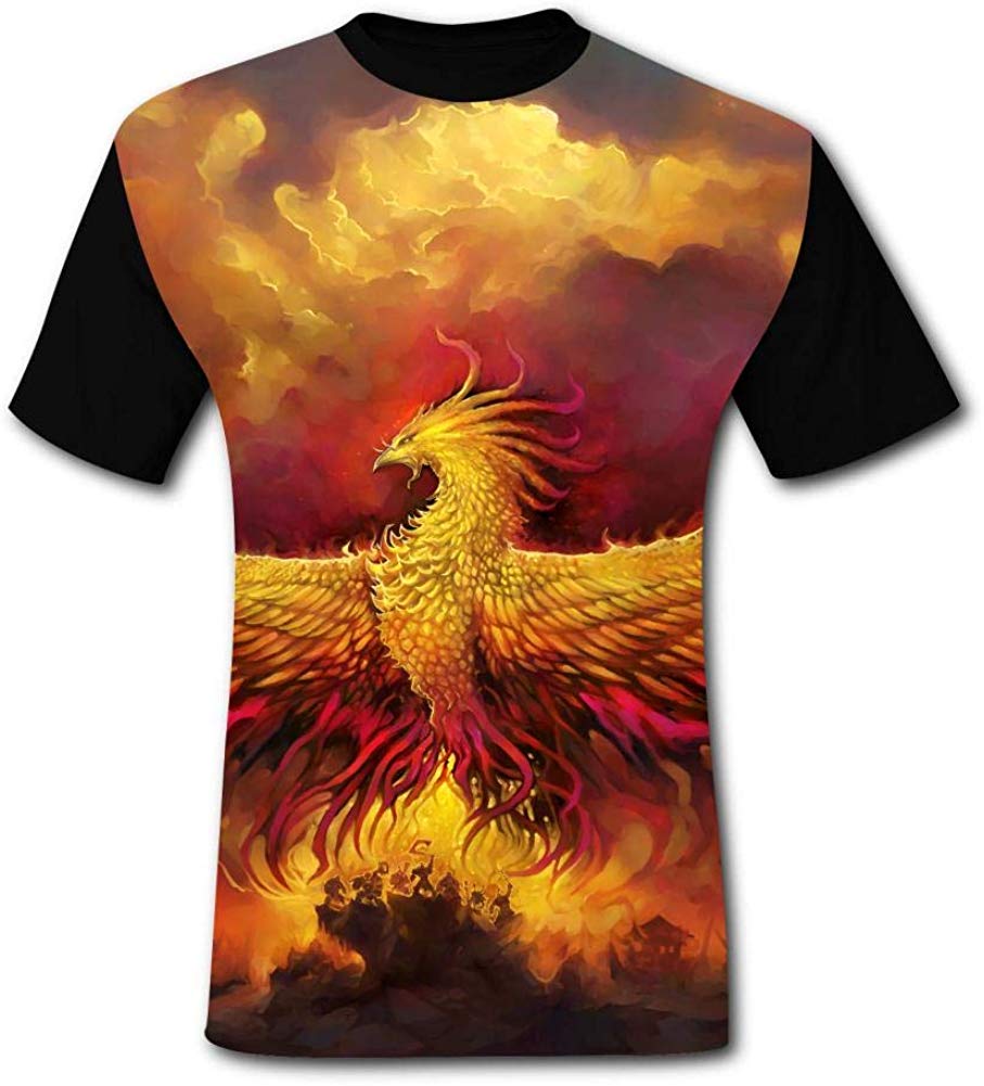 Mens Funny Fire Bird Casual Print Comfortable Adult Short Sleeve Funny Creative Black T-Shirts