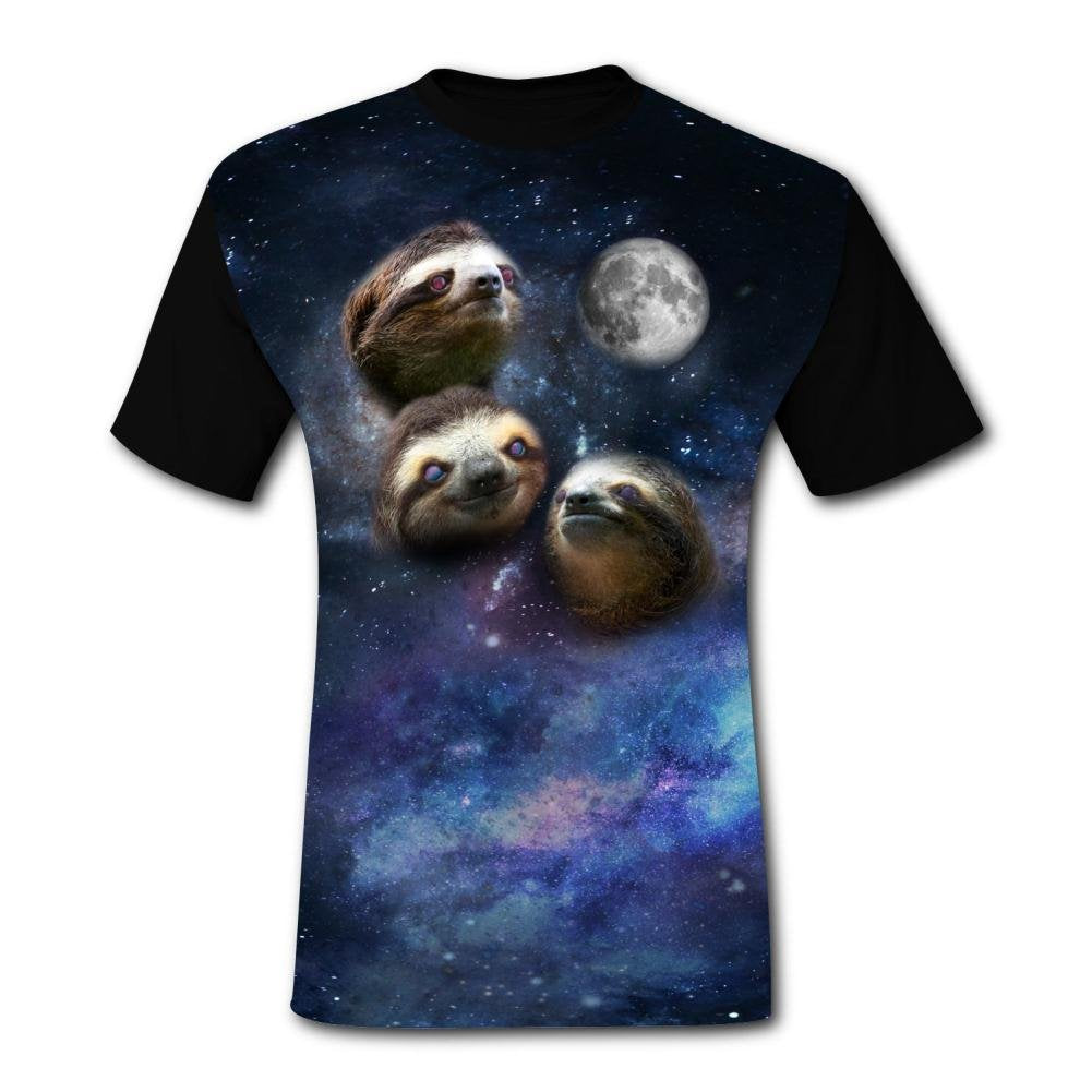 Mens Funny Three Sloth Moon Summer Casual Short Sleeve Creative 3D Printed Graphic Hipster Design Black T-Shirts