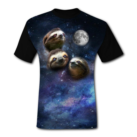 Mens Funny Three Sloth Moon Summer Casual Short Sleeve Creative 3D Printed Graphic Hipster Design Black T-Shirts