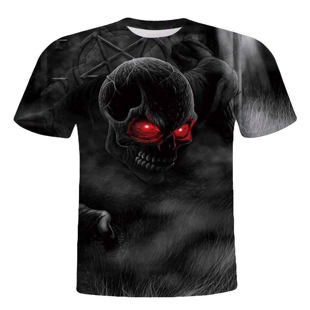 Mens Graphic Cool Skull 3D Printed Short Sleeve Summer Casual Black T-Shirts