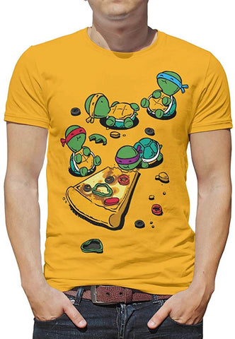 Mens Graphic Printed Turtle Eating Pizza Classic Retro for Women White T-Shirts