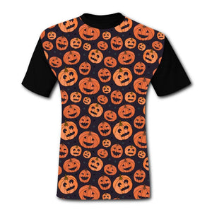 Mens Halloween Pumpkin Pattern Comfortable Adult Short Sleeve Funny Creative Black T-Shirts