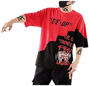 Mens Hipster Hip-Hop Graphic Short Sleeves Urban Summer Streetwear Casual Letter Print Top Red T-Shirts