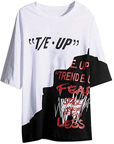 Mens Hipster Hip-Hop Graphic Short Sleeves Urban Summer Streetwear Casual Letter Print Top White T-Shirts