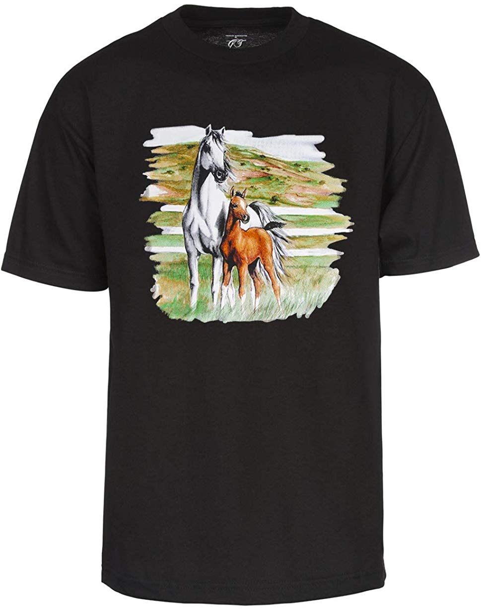 Mens Horse and Foal Short-Sleeve Black T-Shirts