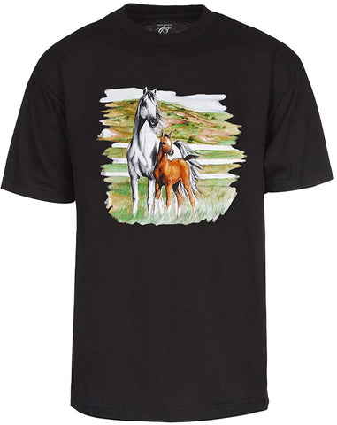 Mens Horse and Foal Short-Sleeve Black T-Shirts