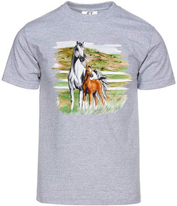 Mens Horse and Foal Short-Sleeve Grey T-Shirts