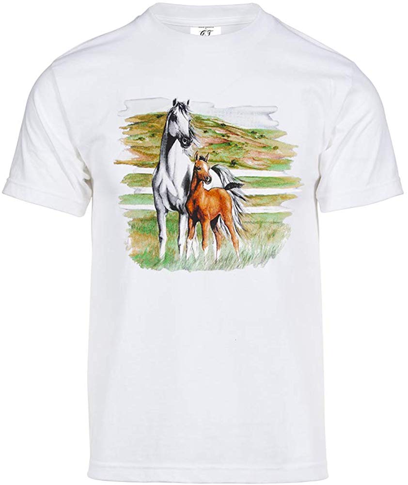 Mens Horse and Foal Short-Sleeve White T-Shirts