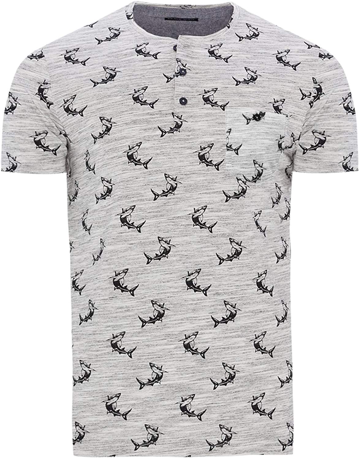 Mens Mako All Over Shark Print Crew Neck Short Sleeve Grey T-Shirts