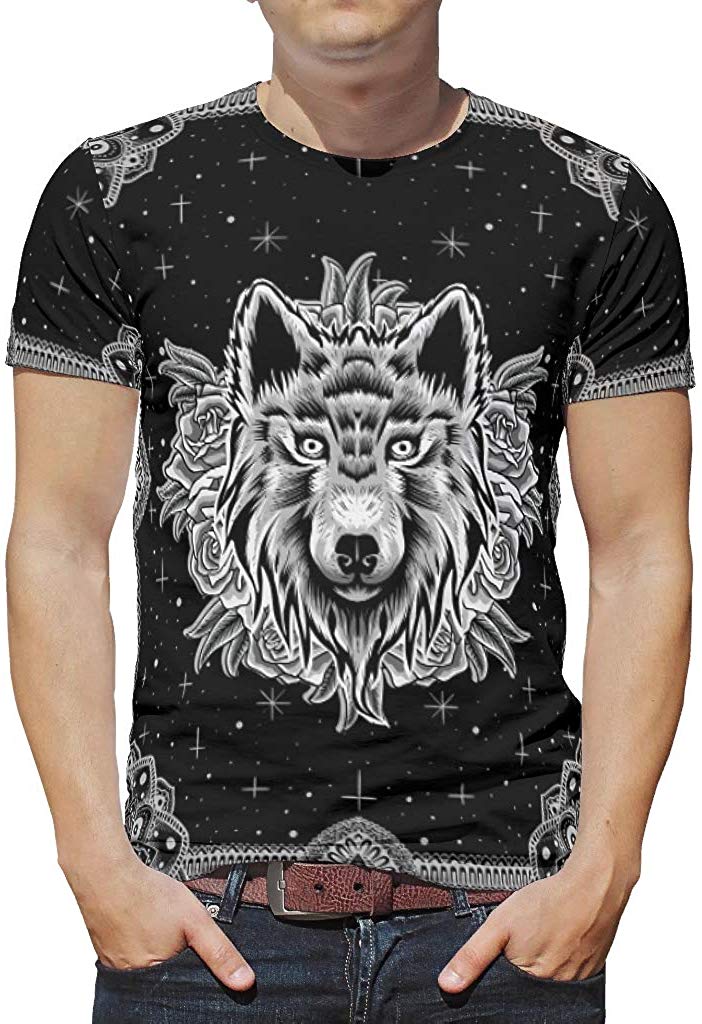 Mens Mandala Pattern Animal Series Summer Athletic Gym Crewneck Softstyle Top White T-Shirts