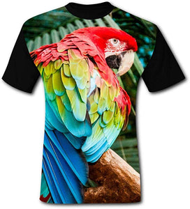 Mens Rainbow Parrot Casual Print Comfortable Adult Short Sleeve Funny Creative Black T-Shirts