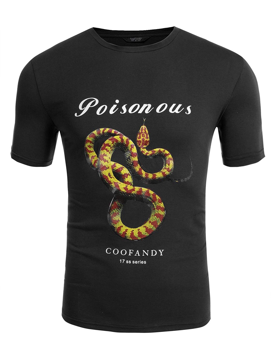 Mens Snakes Short Sleeve Cotton Mens Print Casual Dark Black T-Shirts