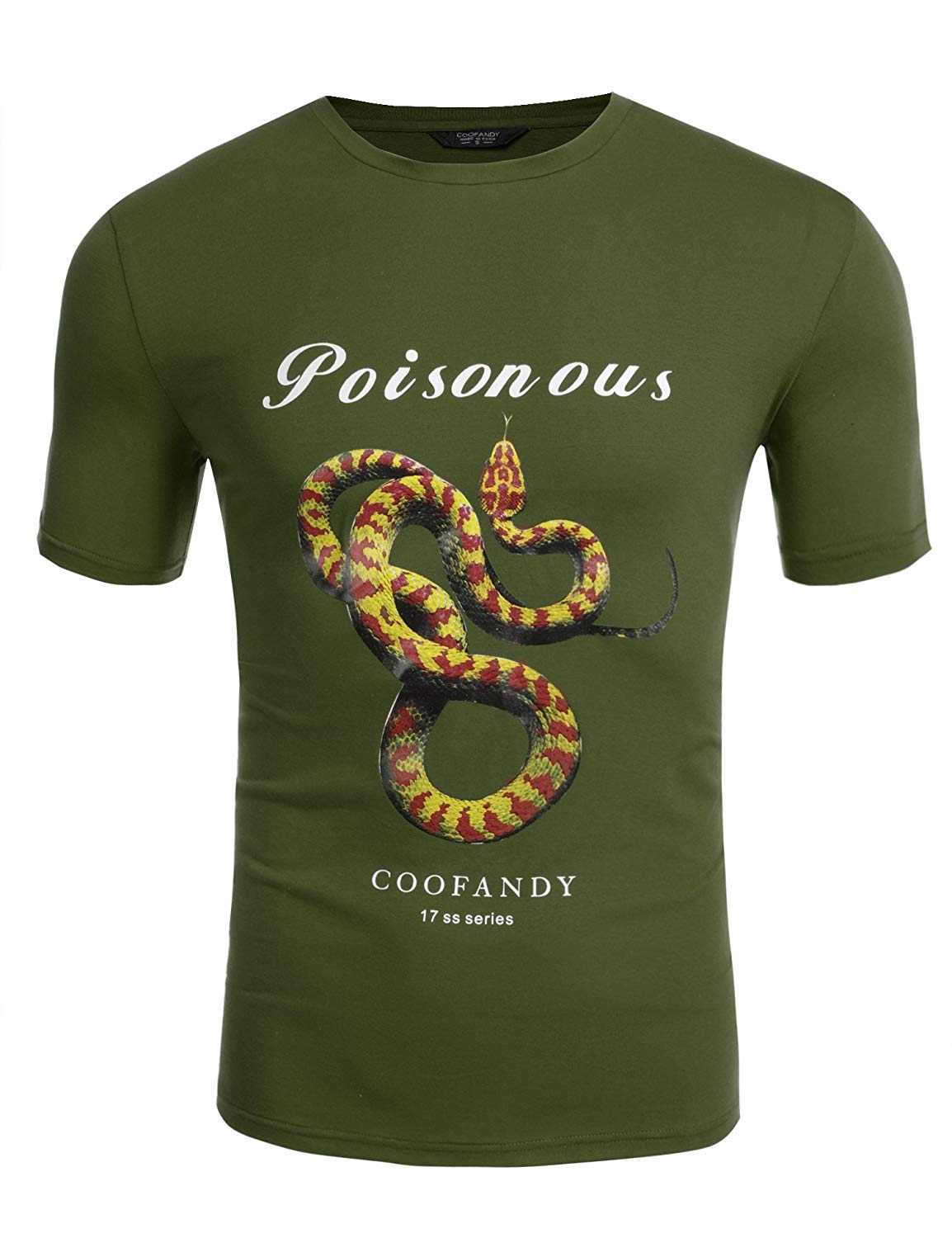 Mens Snakes Short Sleeve Cotton Mens Print Casual Green T-Shirts