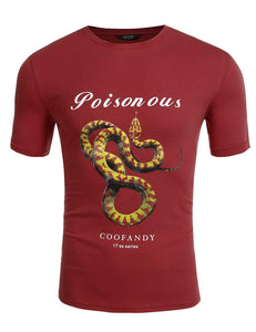 Mens Snakes Short Sleeve Cotton Mens Print Casual Red T-Shirts