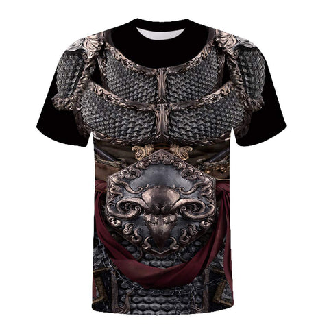 Mens Summer,Fineser Mens Short Sleeve Holiday Fancy 3D Armor Print Cotton Casual Tops Black T-Shirts