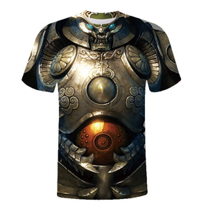 Mens Summer,Fineser Mens Short Sleeve Holiday Fancy 3D Armor Print Cotton Casual Tops Black T-Shirts