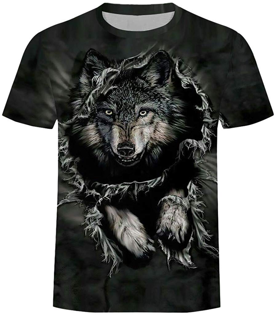 Mens Summer,Fineser New Mens Short Sleeve 3D Dog Print Casual Cotton Sport Slim Tops Black T-Shirts