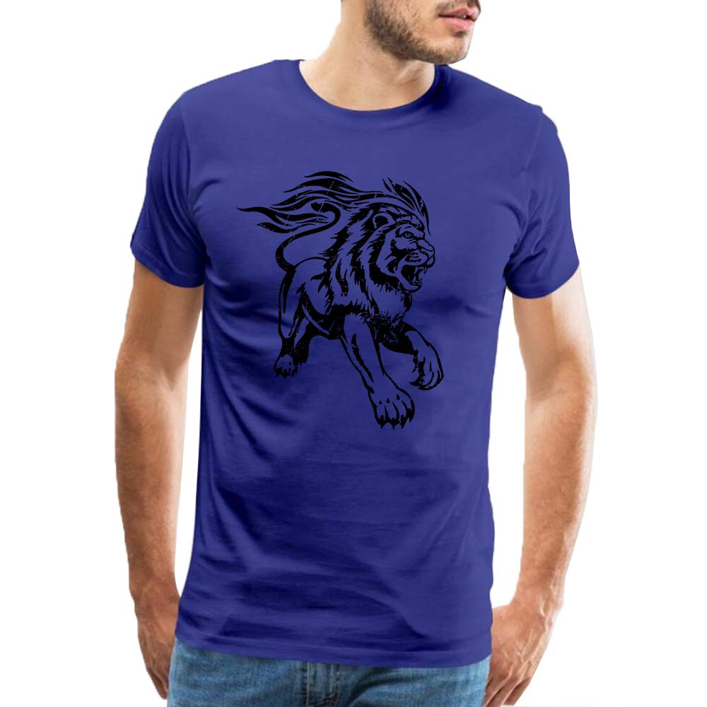 for Men Cotton Animal Ferociou ion Pattern Print Crew Neck Tops Blue T-Shirts