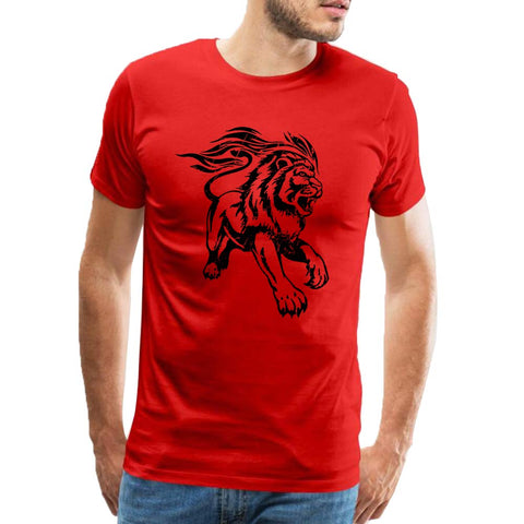 for Men Cotton Animal Ferociou ion Pattern Print Crew Neck Tops Red T-Shirts