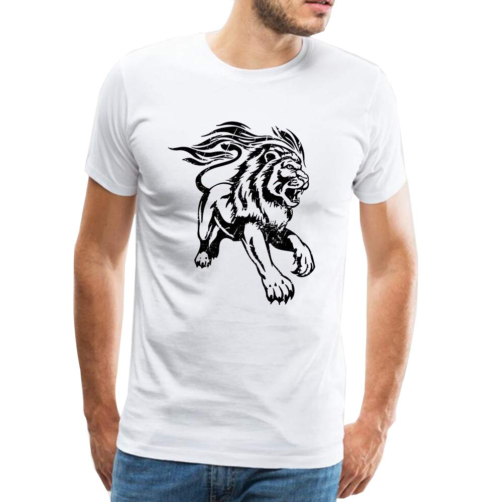 for Men Cotton Animal Ferociou ion Pattern Print Crew Neck Tops White T-Shirts